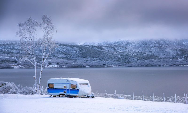 An RV at a campground in winter